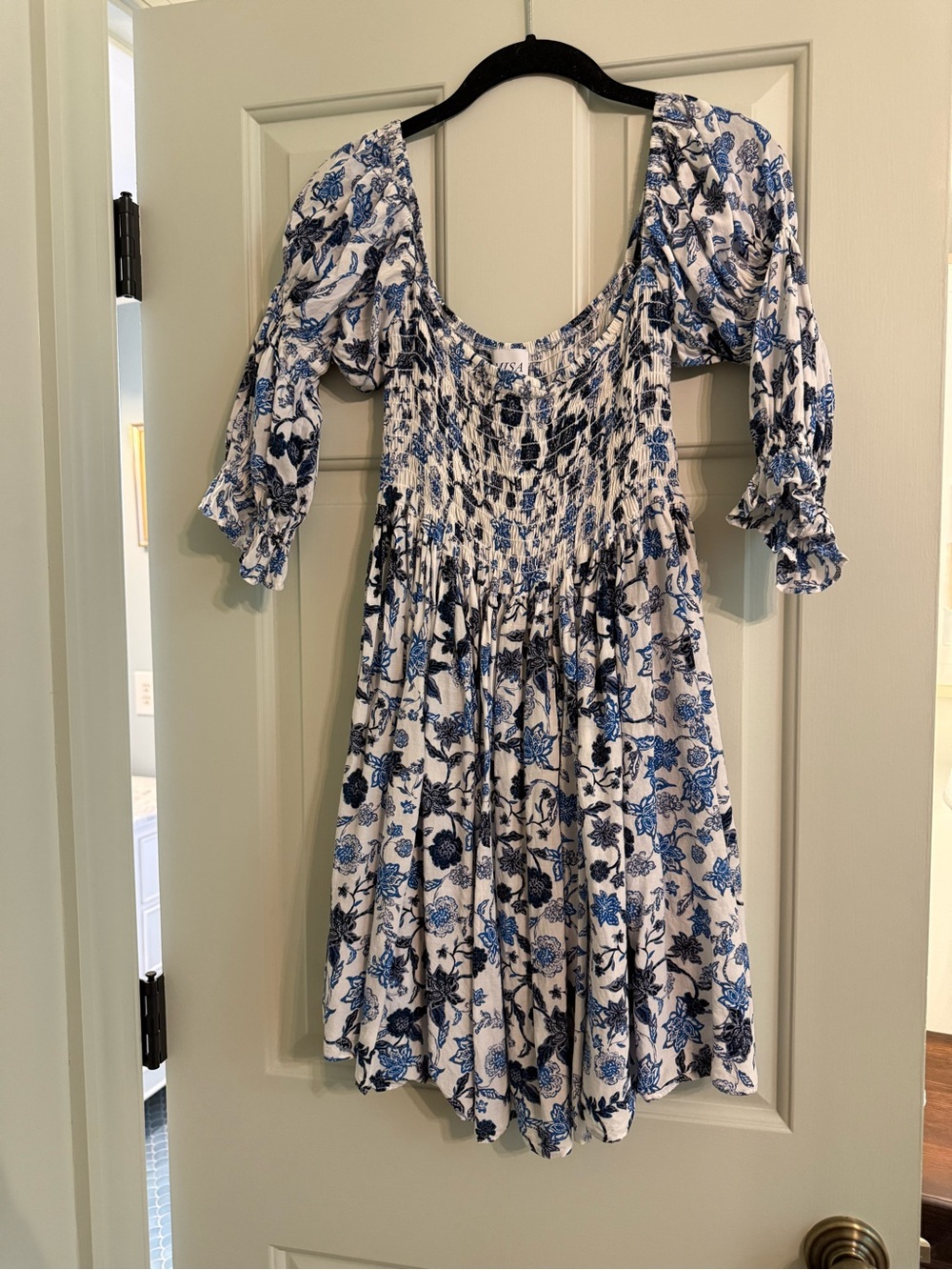 Misa Los Angeles White Mini Dress with Blue Floral Print